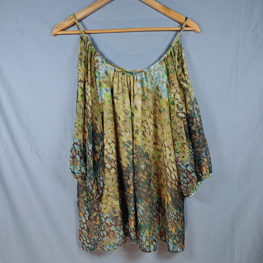 Bellatrix Women Fairy Cold Shoulder Silk Top 3/4 Sleeves Medium Cottage Core Art